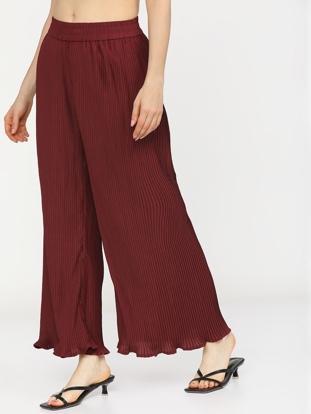 Tokyo Talkies Women's Wide Leg Trouser | Maroon - 30