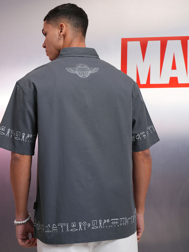 HIGHLANDER Men's Marvel Moonknight Printed Oversized Casual Shirt | Dusty Blue - L