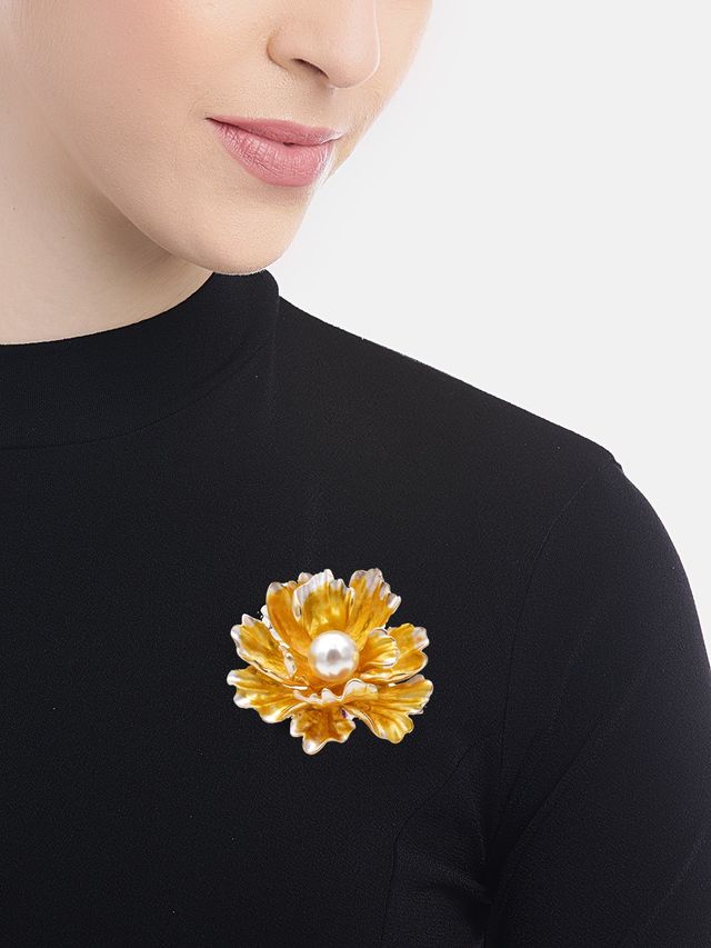 Youbella Crystal Unisex Floral Brooch For Wedding/Party For Women/Girls/Men(Yellow)(Yb_Brooch_140)