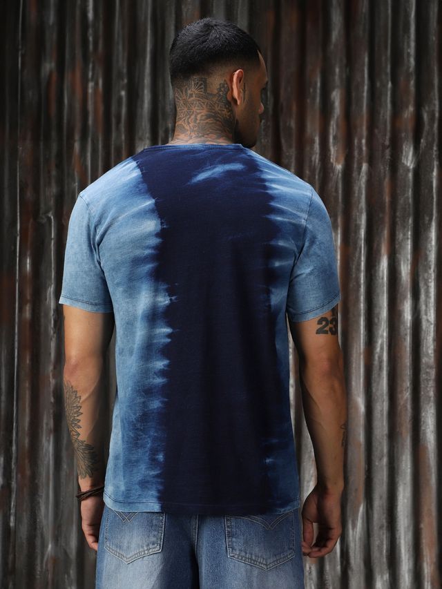 High Star Men's Tie & Dye Round Neck T-Shirt | Blue - L