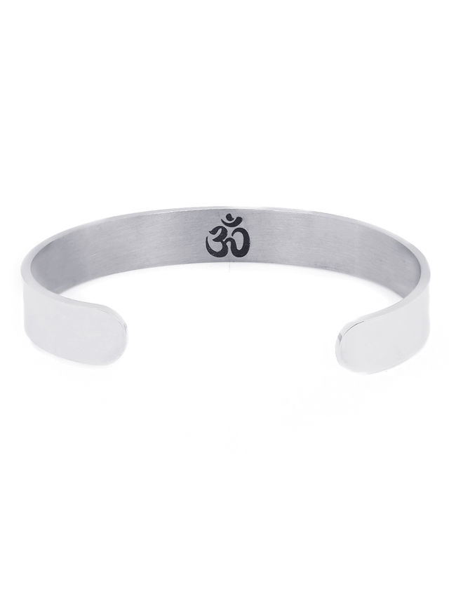 Yellow Chimes Silver Toned High Polished Om Kada for Men