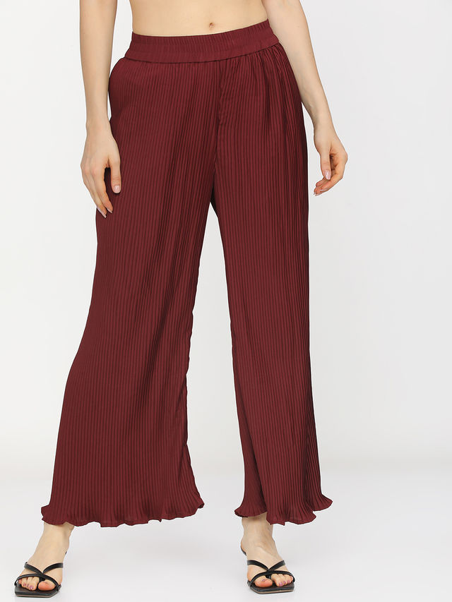 Tokyo Talkies Women's Wide Leg Trouser | Maroon - 30