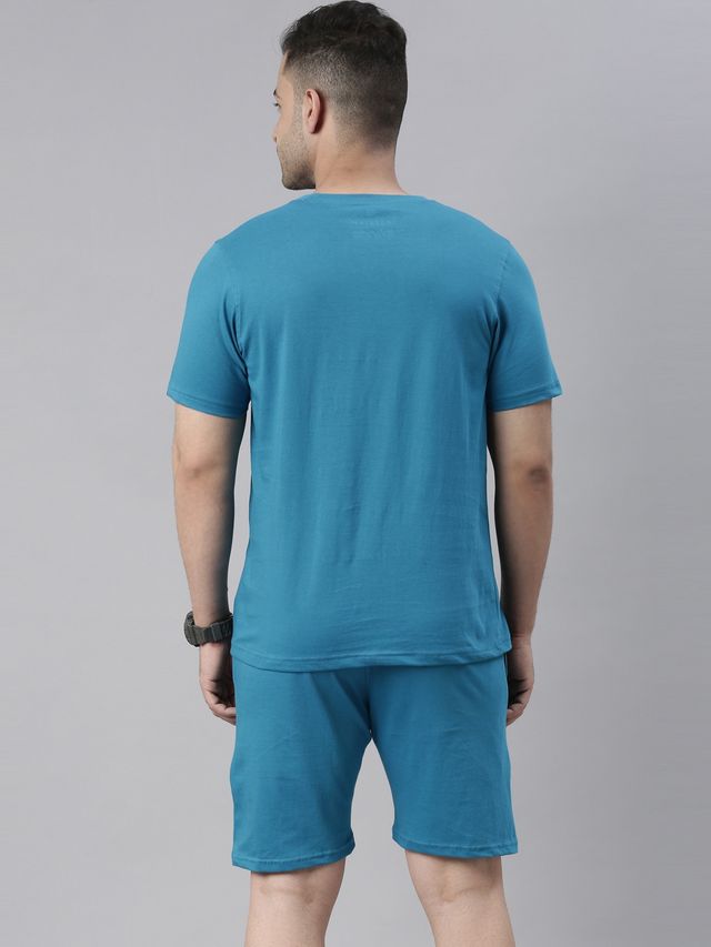 Bushirt Men's Cotton Co-ord Set | Bliss Teal Blue - M