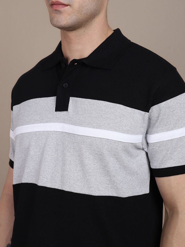 Dennis Lingo Men'striped Polo Collar Pure Cotton T-shirt | Black | L