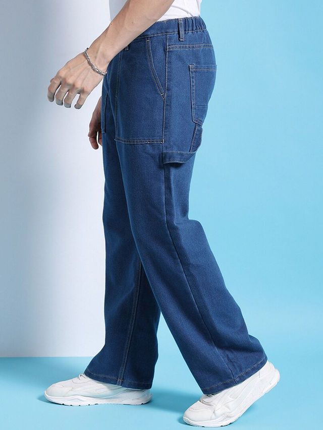 The Indian Garage Co Men's G371 Baggy Fit Solid Street Jeans | Solid Blue | 32