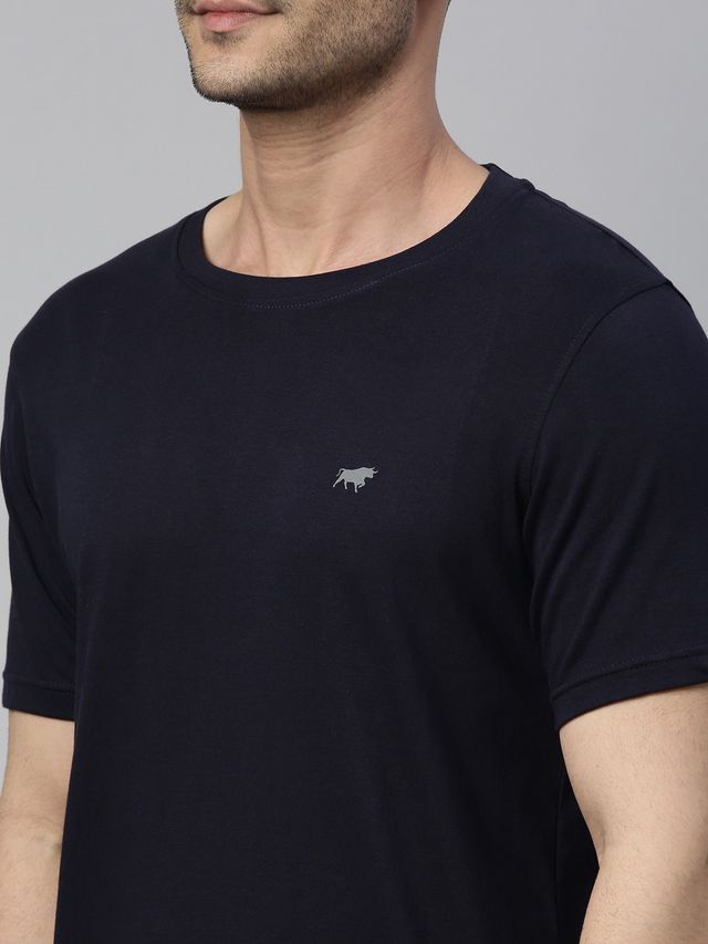 Bushirt Men's Solid Half Sleeves T-shirt | Navy Blue - XL