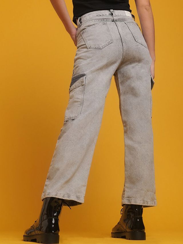 Freehand Women's Cargo Denim Jeans | Grey - 34