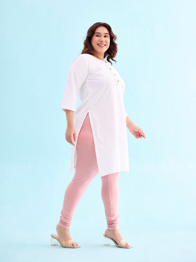 Go Colors Women's Solid Mid Rise Churidar | Baby Pink - S