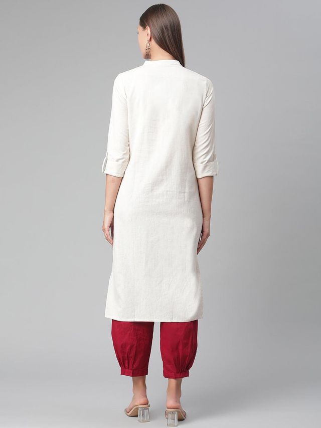 Divena Women s Solid Beige Cotton Kurta | DK0566 | L