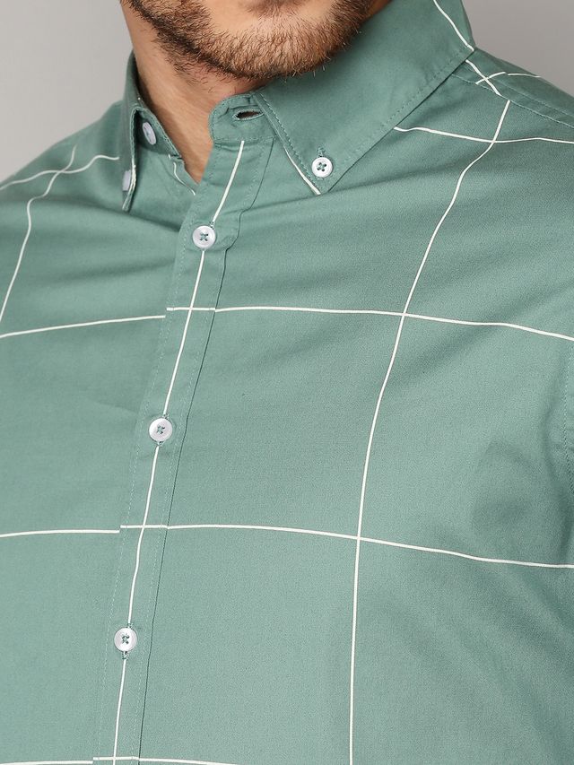 Dennis Lingo Men's Windowpane Checked Slim Fit Casual Shirt | Green | S