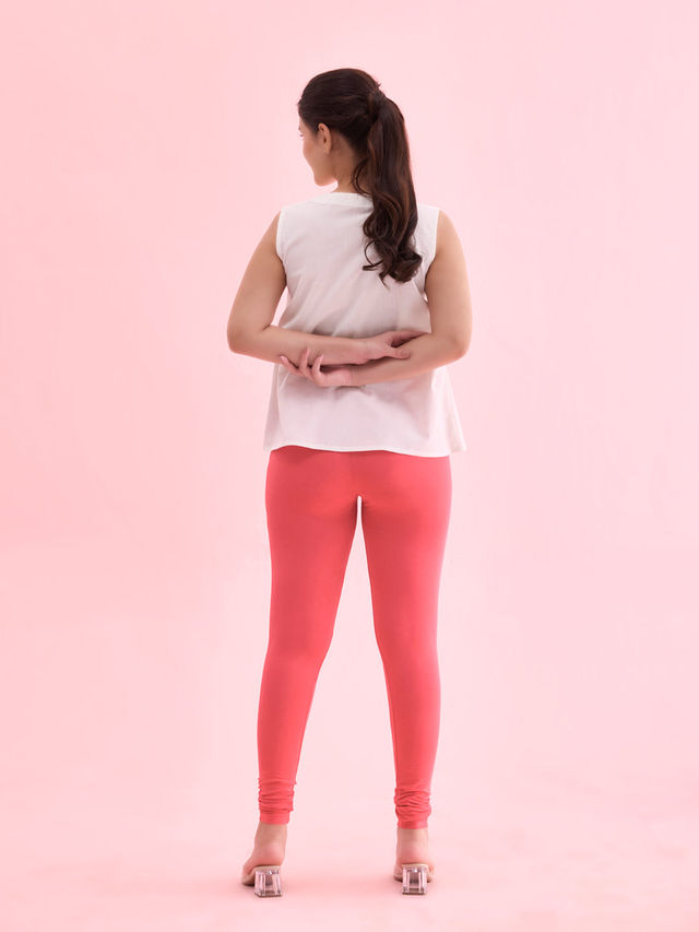 Go Colors Women's Solid Mid Rise Churidar | Coral - XL