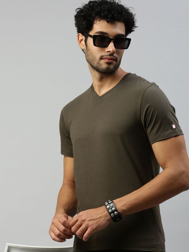 Actimaxx Men's Solid V Neck Pure Cotton T-shirt | Colour May Vary - 2XL