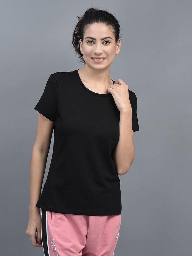 Dollar Women Round Neck T-shirt - Black | Stretchable Cotton | M