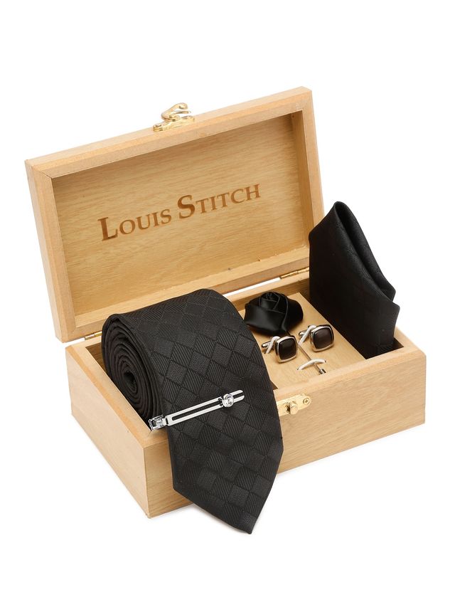 Louis Stitch Men's Silk Necktie Set | Black - Standard