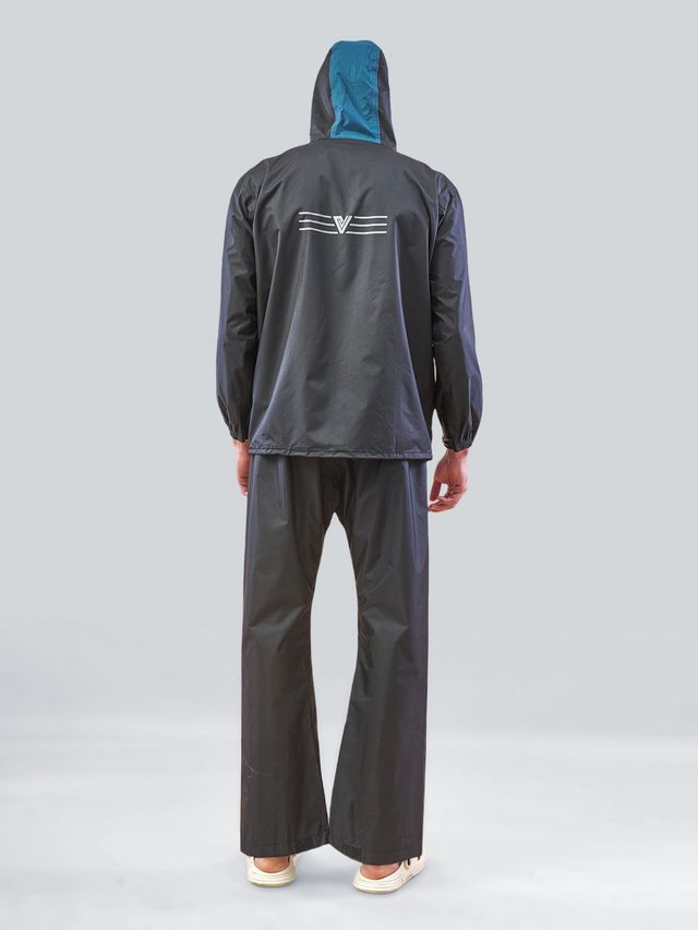 Lux Venus Premium Lightweight Hooded Raincoat for Men With Waterproof Pant - Black | XL