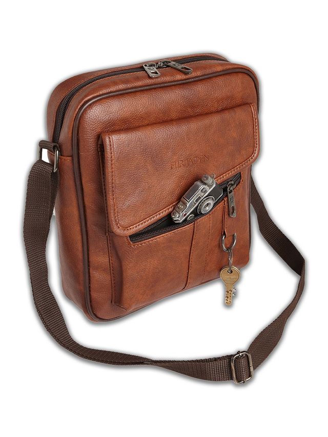 Fur Jaden Unisex Solid Vegan Leather Crossbody Bag | Tan