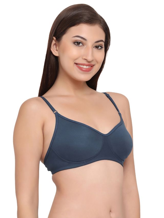 Clovia Women Non-Padded Non-Wired Full Coverage T-Shirt Bra - Cotton Rich | Navy Blue | 38C