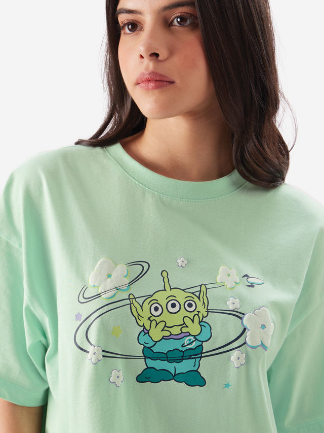 The Souled Store Women's Pixar Monster Inc. Oversized T-shirt | Green - XS