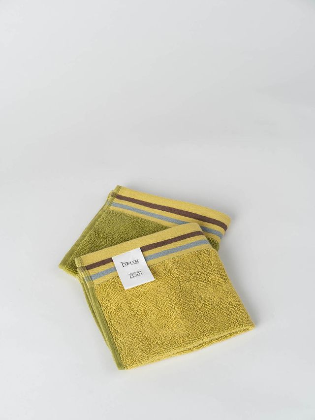 DDECOR Yarn Dyed Sporty Look 100% Cotton Reversible 500 GSM Face Towel - Green/Yellow