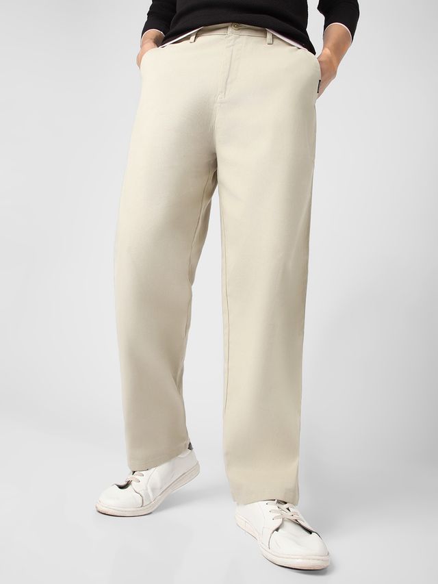 Urbano Fashion Men's Light Grey Loose Baggy Fit Solid Chino Trousers Non-Stretchable-32