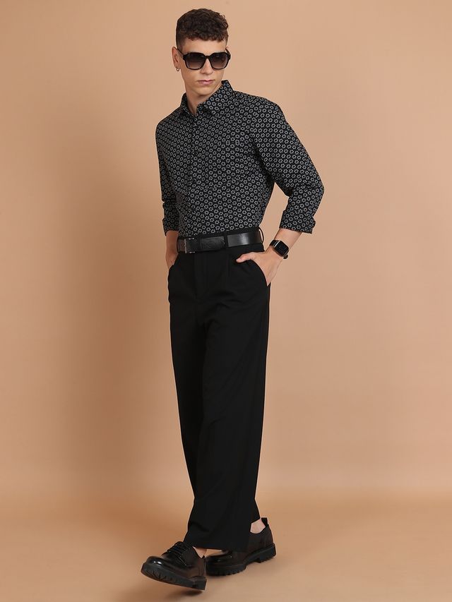 Ketch Men Printed Shirt | Slim Fit | Black | XL