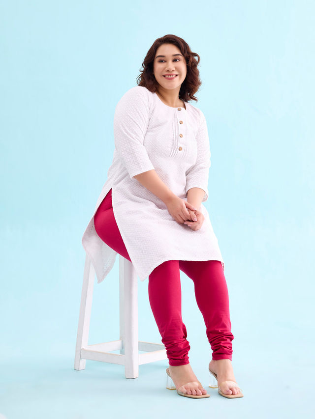 Go Colors Women's Solid Mid Rise Churidar | Fuchsia - 2XL