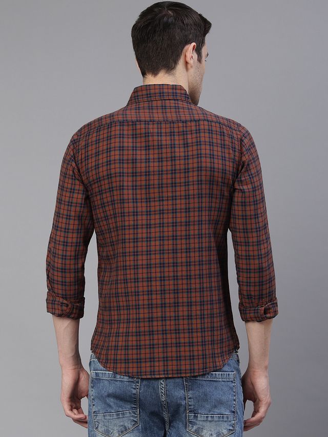 Dennis Lingo Men's Checkered Slim Fit Casual Shirt | Khaki | XL