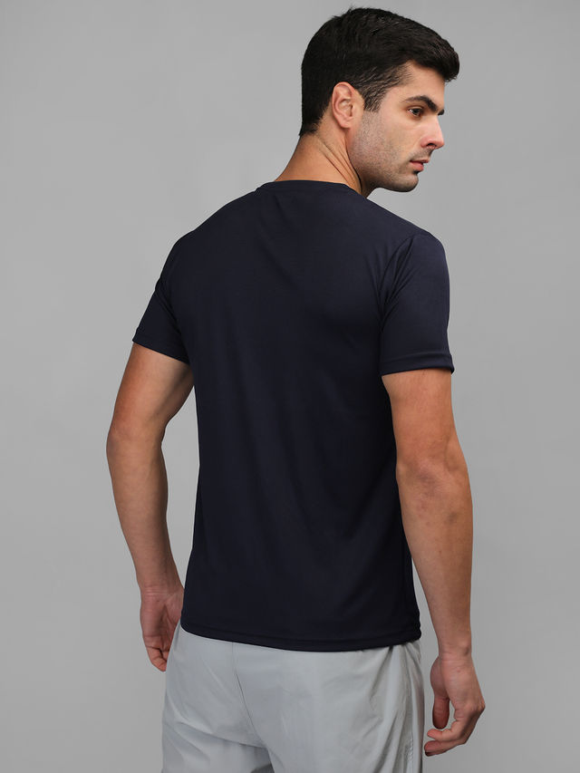 Chkokko Men's Solid Regular Fit Sports T-shirt | Navy Blue - L