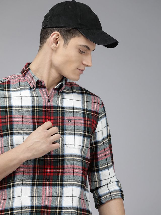 The Bear House Men Slim Fit Checked Flannel Cotton Casual Shirt - Tai | Multicolor | L