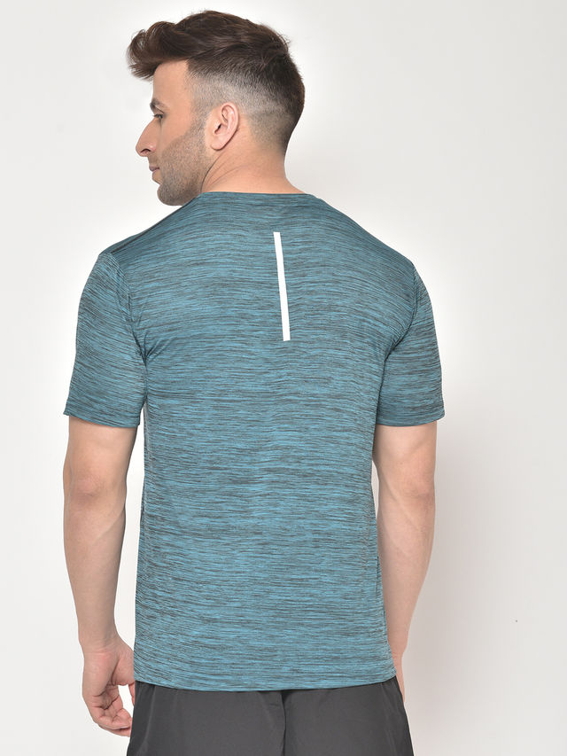 Chkokko Men's Round Neck Regular Fit Half Sleeves Gym T-shirt | Seagreen - L