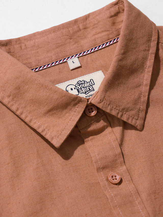The Souled Store Men's Regular Cotton Linen Shirts | Orange | L