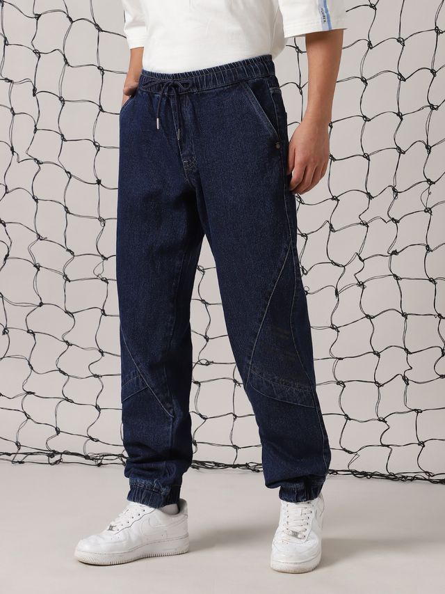 Hubberholme Men's Comfort Baggy Jogger Fit Light Fade Jeans | Dark Blue - 32