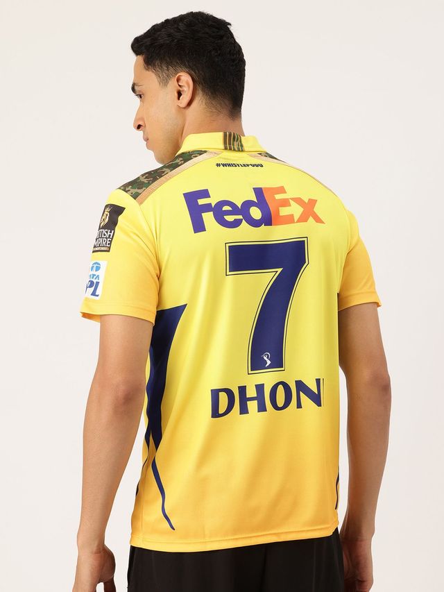playR Chennai Super Kings Authentic Fan Jersey IPL 2025 Adult Dhoni 7 Half Sleeve | Yellow | M