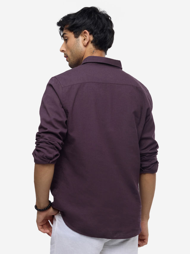 The Souled Store Men's Regular Cotton Linen- Berry Shirts | Purple | L