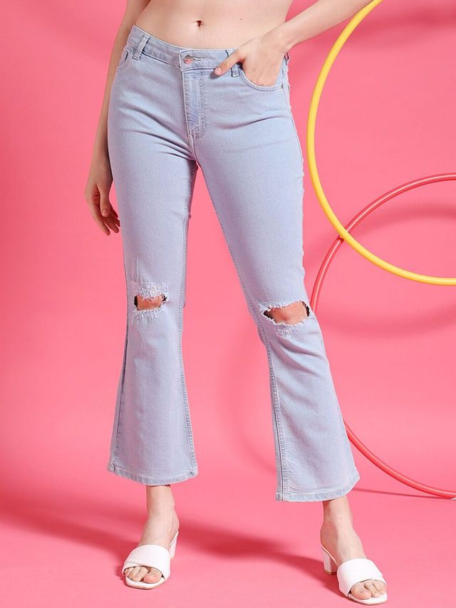 Freehand Women's Distressed Bootcut Fit Jeans | Blue - 32
