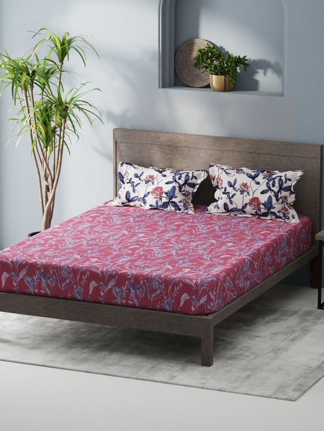 Kopa Bamboo Micro Fitted King Bedsheet 3pc Set with 2 Pillow Covers Floral Rose/Blue