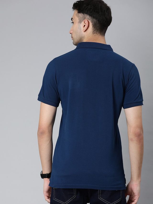 The Bear House Men Slim Fit Overdyed Polo T-shirt - Plot | Blue | L