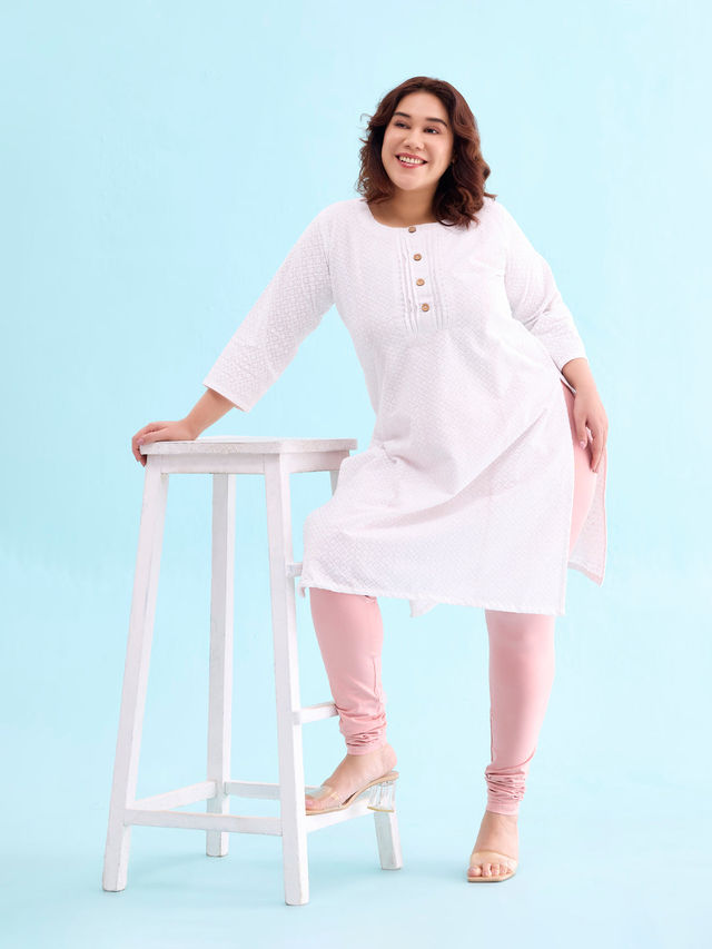Go Colors Women's Solid Mid Rise Churidar | Baby Pink - S