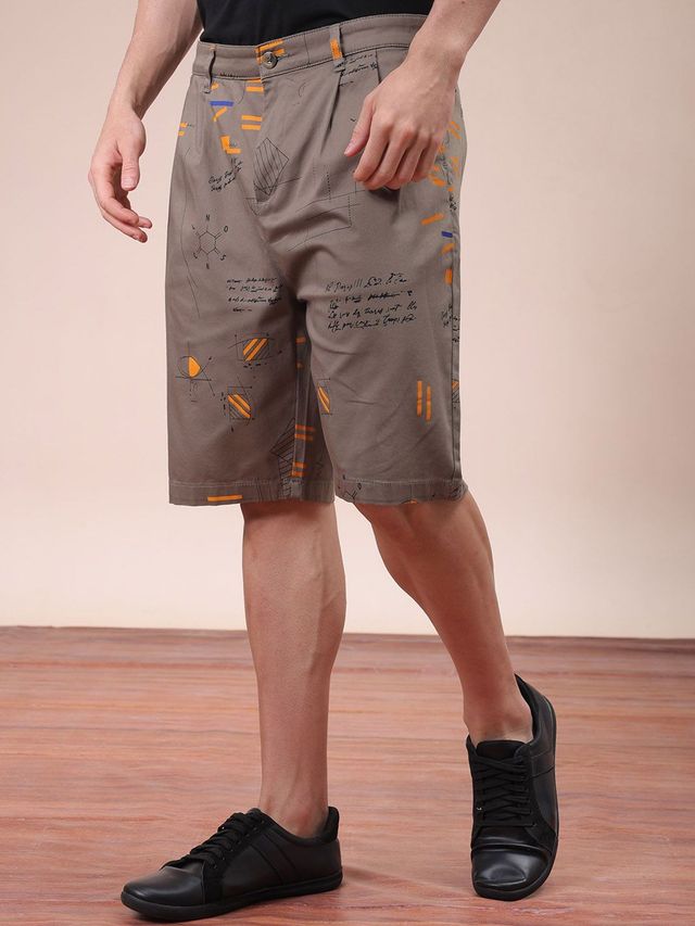 The Indian Garage Co Men s | Relaxed Fit Face Print Casual Pleated Shorts | Vetiver | 30
