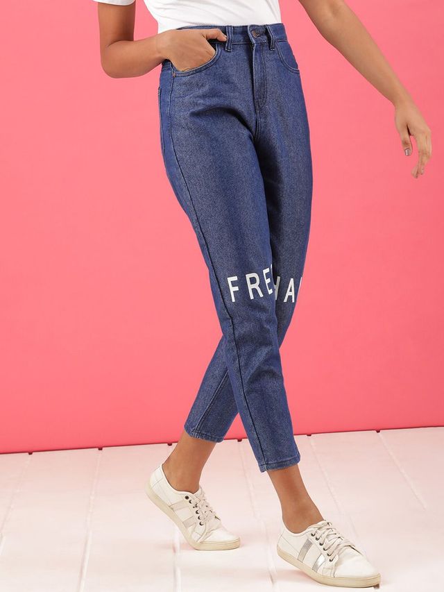 Freehand Women's Mid-Rise Knee Slash Mom Fit Jeans | Blue - 30