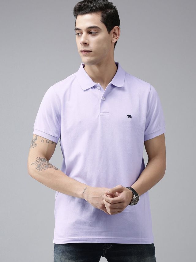 The Bear House Men Slim Fit Overdyed Polo T-shirt - Violetta | Purple | XL