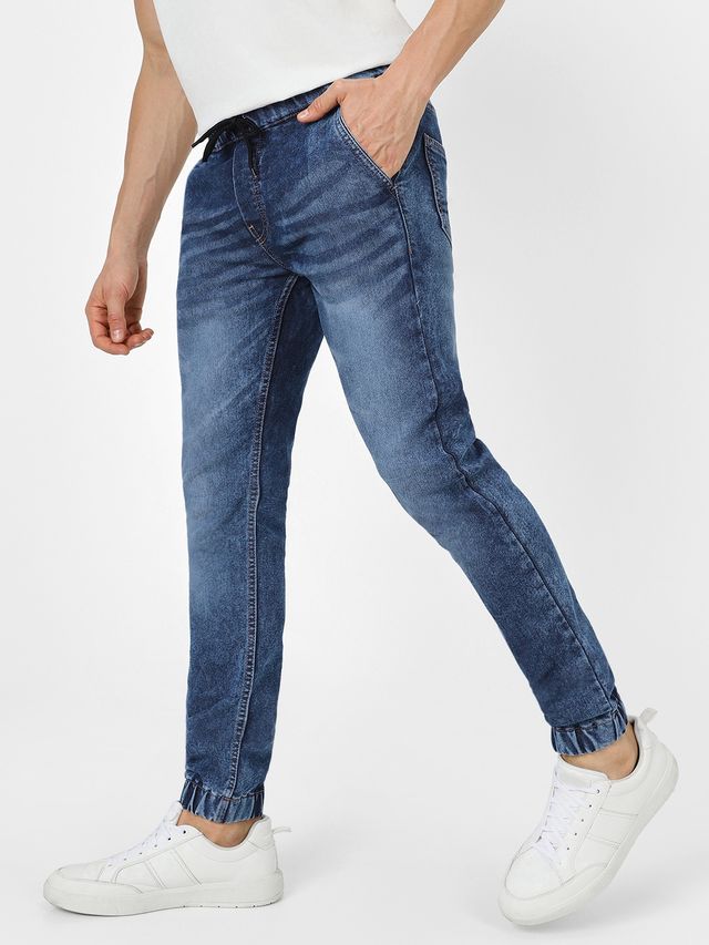 Urbano Fashion Men's Jogger Jeans Slim Fit Stretch Washed | Blue | 36