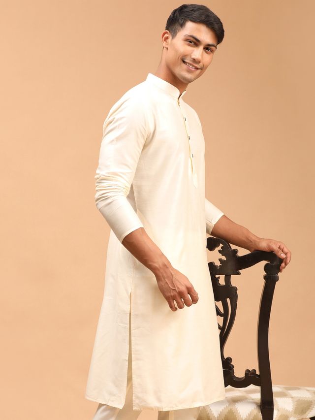 Vastramay Men's Viscose Kurta | Cream - XL