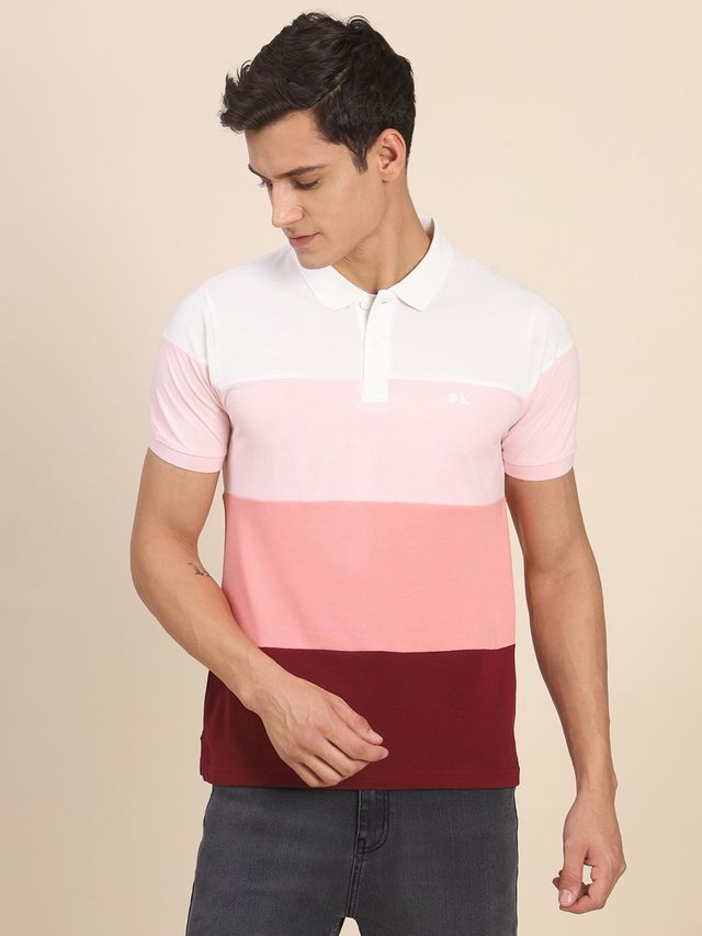 Dennis Lingo Men's Colourblocked Polo Collar Regular Fit T-shirt | Multicolor | S