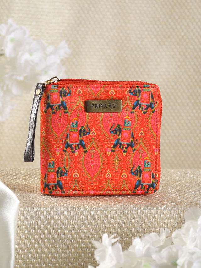 Priyaasi Women's Animal Print Fabric Wallets | Red - One Size