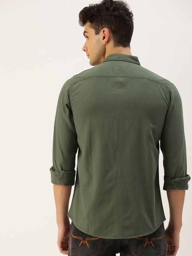IVOC Men Olive Slim Fit Casual Shirts XXL
