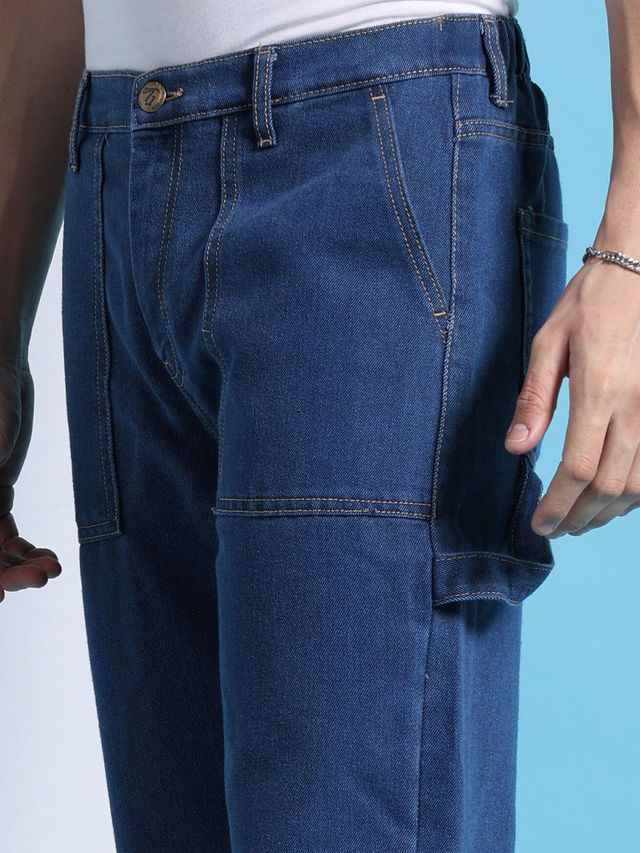 The Indian Garage Co Men's G371 Baggy Fit Solid Street Jeans | Solid Blue | 32