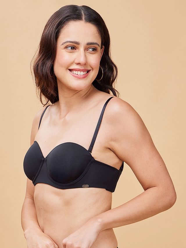 Enamor Women's F132 Strapless Transparent Back Bra | High-Coverage | Padded | Wired | Black - 36C