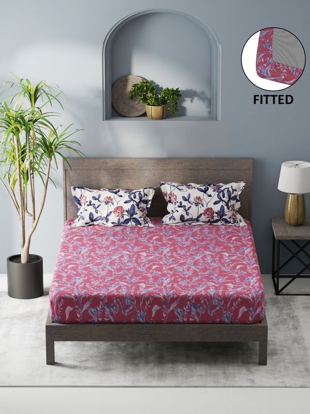 Kopa Bamboo Micro Fitted King Bedsheet 3pc Set with 2 Pillow Covers Floral Rose/Blue