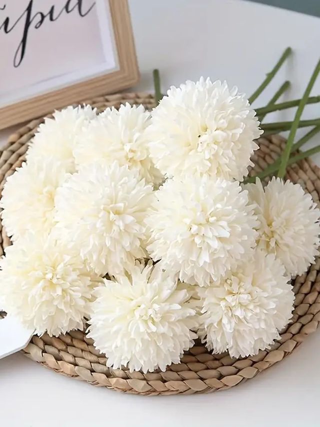 Tied Ribbons Set Of 6 Artificial Ball Flowers Bunches Without Vase